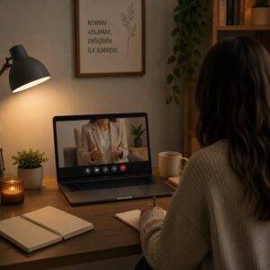 Bireysel Online Terapi Seansı - Laptop ekranında online görüşme